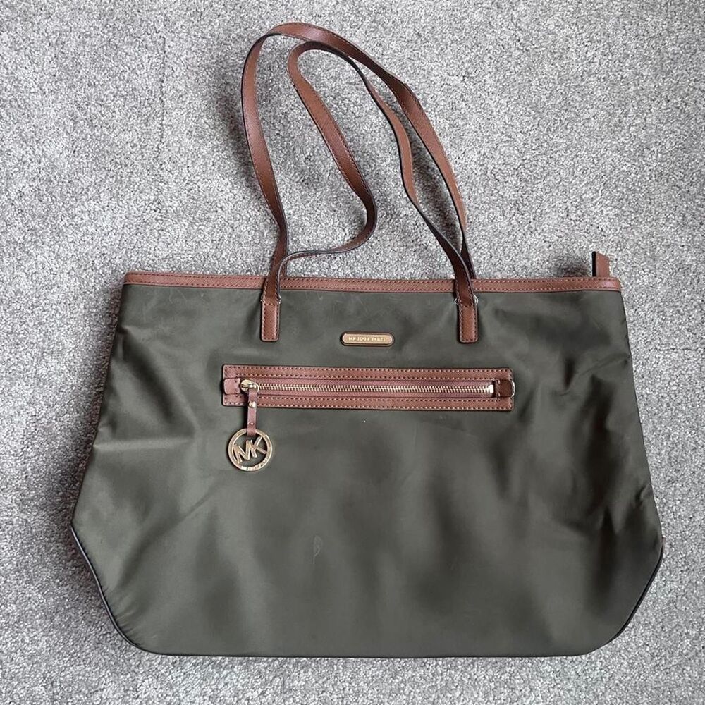 Michael Kors Women's Olive Green and Brown Tote Bag